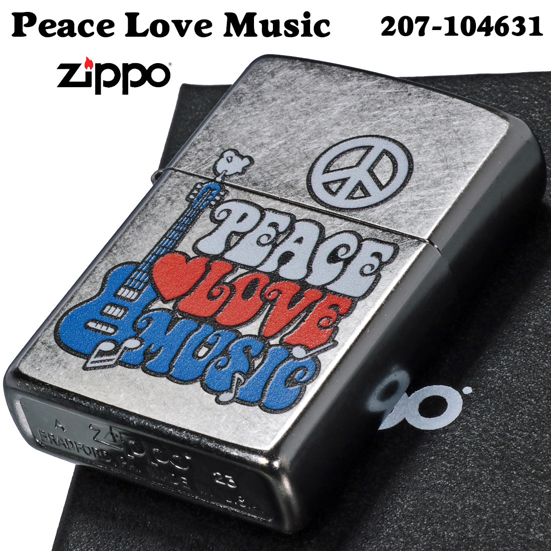zippo Peace Love Music ピース　ラブ　ミュージック　2023モデル ストリートクローム Z207-104631 平和 カッコイイ  音楽　ギター 送料無料 （ネコポス対応）