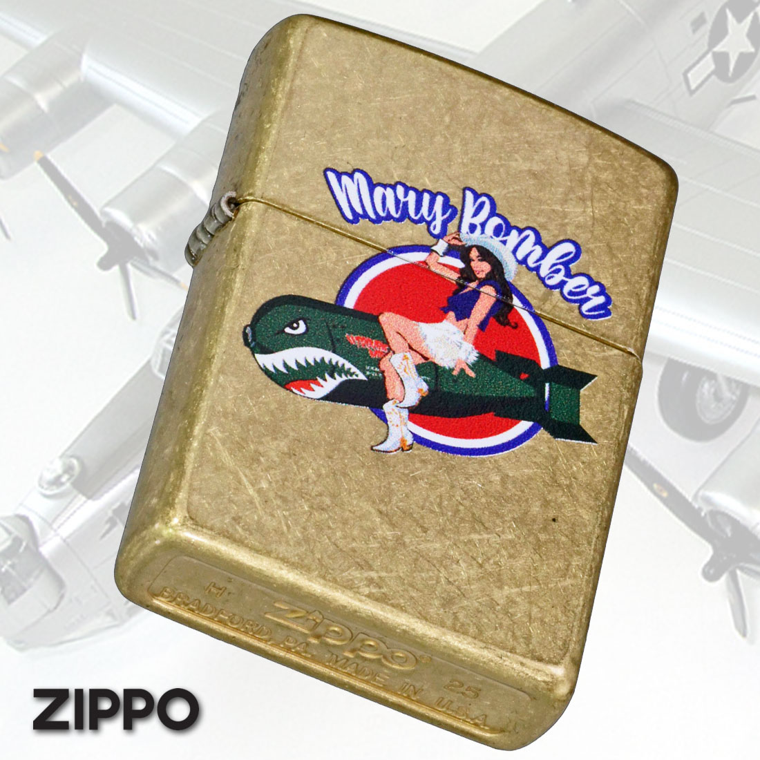 ZIPPO/USオリジナルZIPPO 2025 ガール柄 MARY BOMBER 爆撃機シンボルガール ストリートブラス プリント加工 Z48267-125627画像7