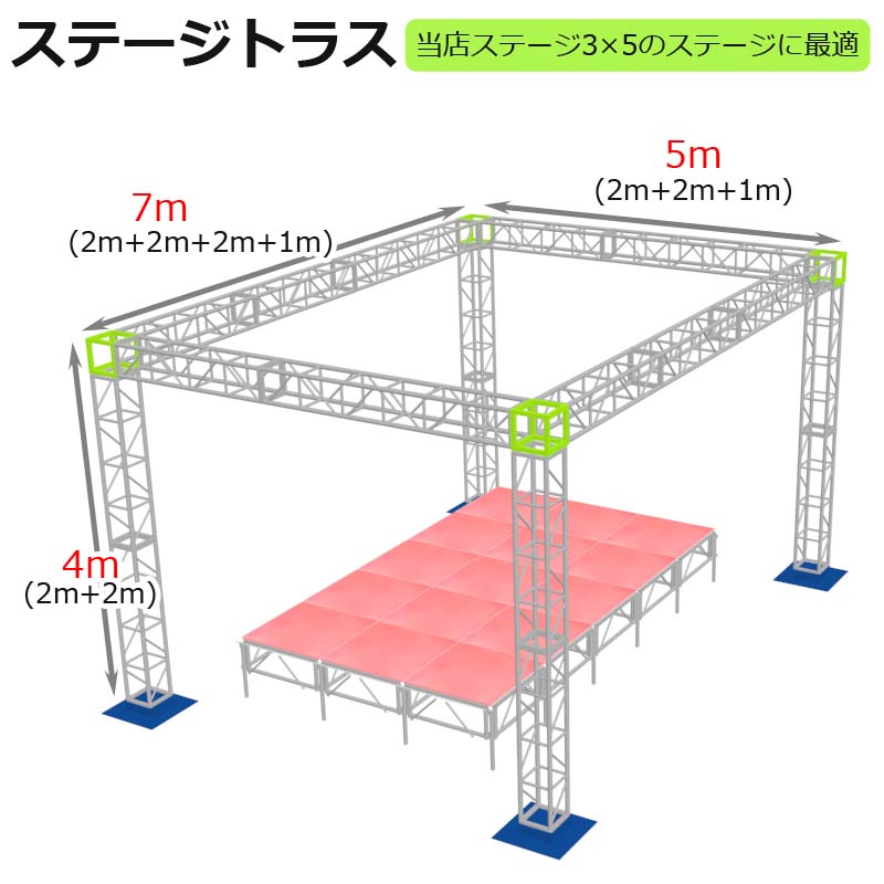 トラスセット ステージトラス 5×7×4m 軽量 アルミ 高4ｍ|展示会 店舗 コンサート ステージ イベント 演台 演壇 : truss574 :  雀華ヤフー店 - 通販 - Yahoo!ショッピング