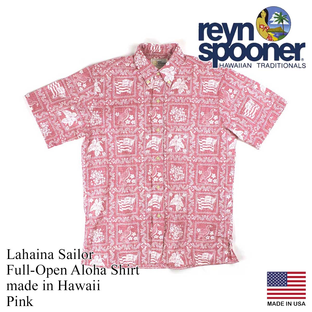 レインスプーナー REYN SPOONER 半袖 アロハシャツ フルオープン ラハイナセイラー ハワイ製 アメリカ製 米国製 LAHAINA  SAILOR 金タグ