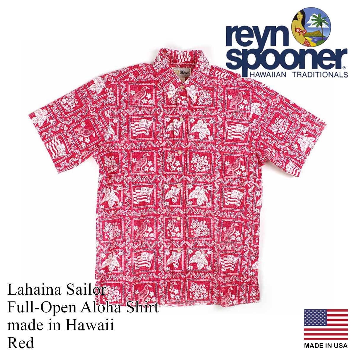 レインスプーナー REYN SPOONER 半袖 アロハシャツ フルオープン ラハイナセイラー ハワイ製 アメリカ製 米国製 LAHAINA  SAILOR 金タグ