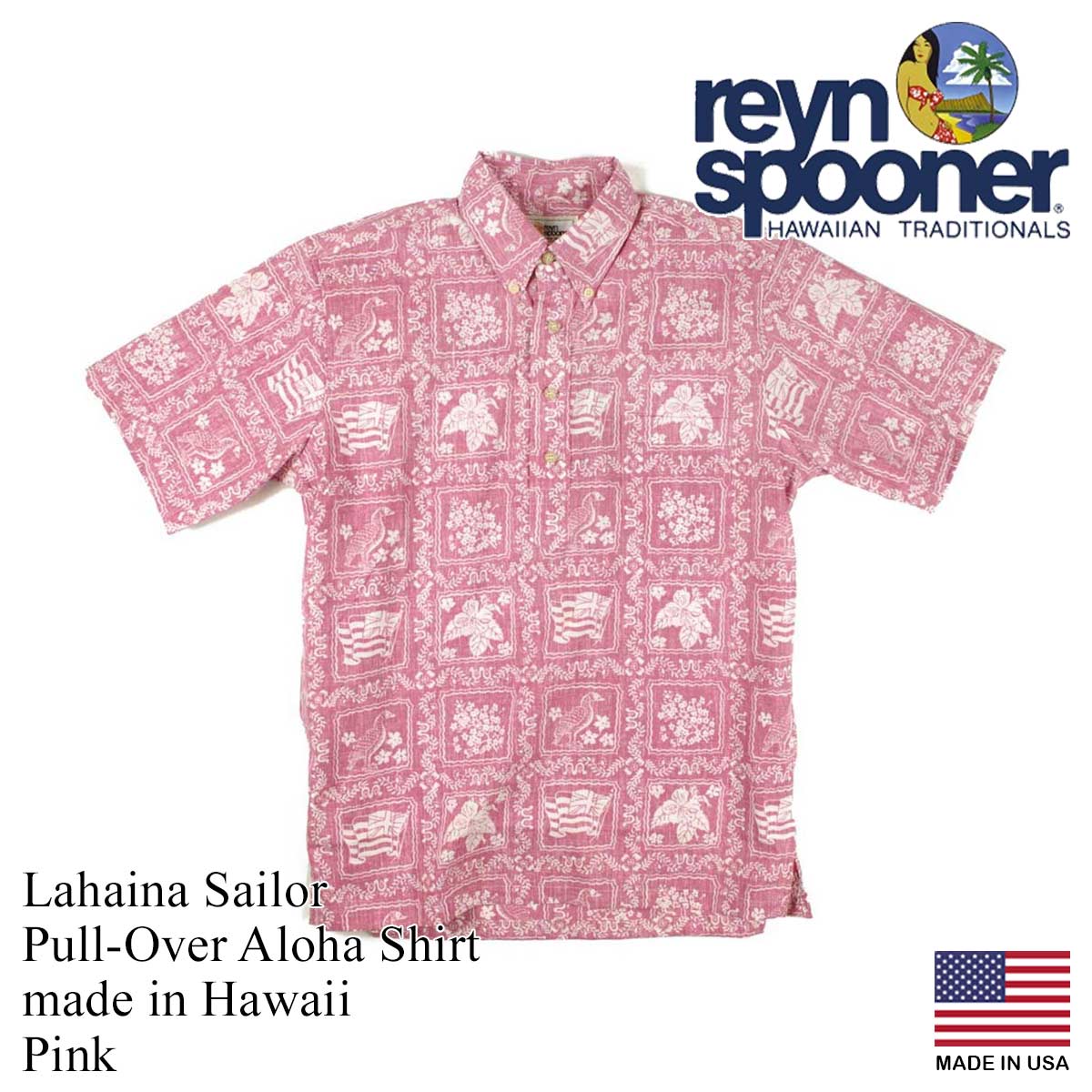 レインスプーナー REYN SPOONER 半袖 アロハシャツ プルオーバー ラハイナセイラー ハワイ製 アメリカ製 米国製 LAHAINA SAILOR 金タグ