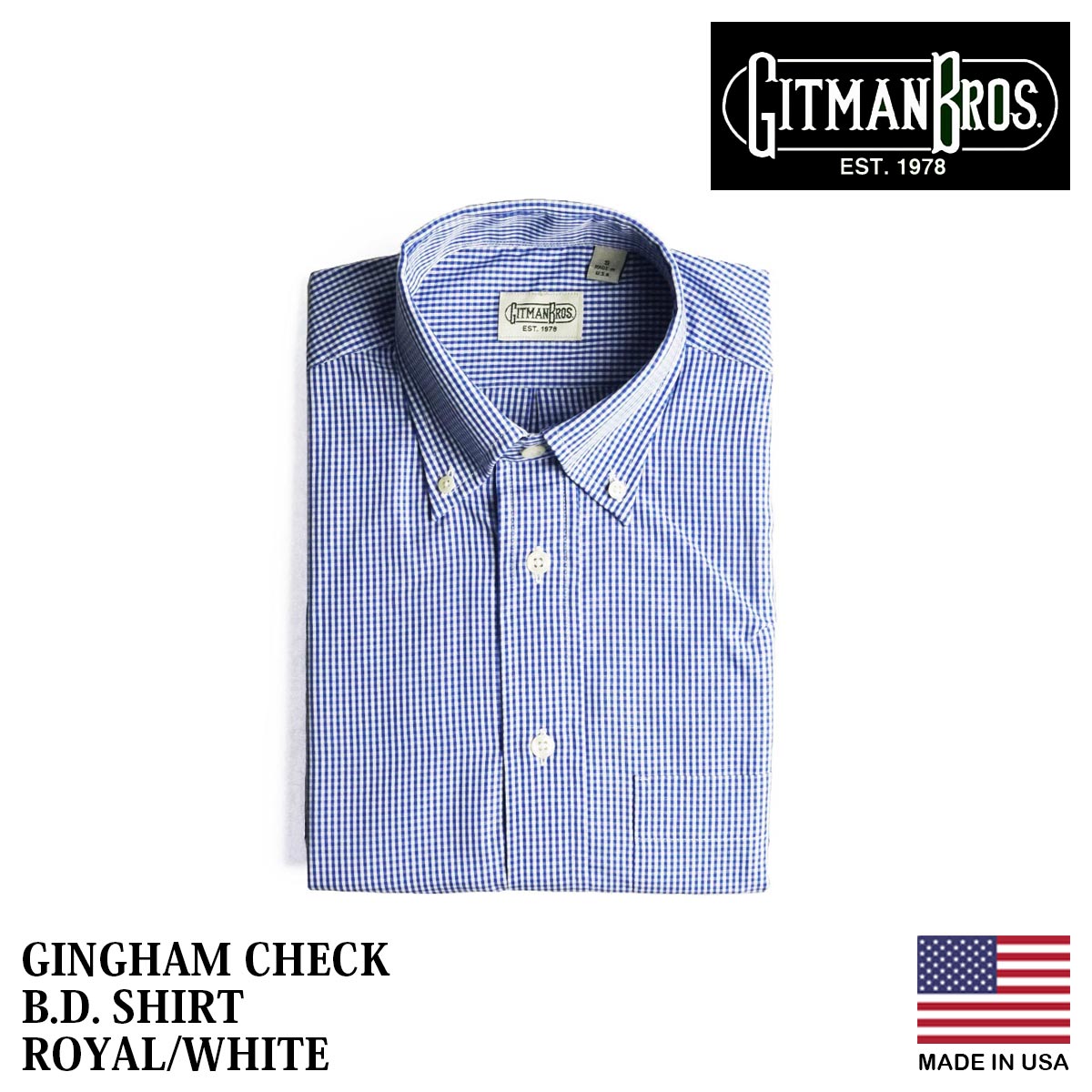 ギットマン ブラザーズ Gitman Bros. ギンガムチェック ボタンダウンシャツ ロイヤル/ホワイト アメリカ製 米国製 GINGHAM