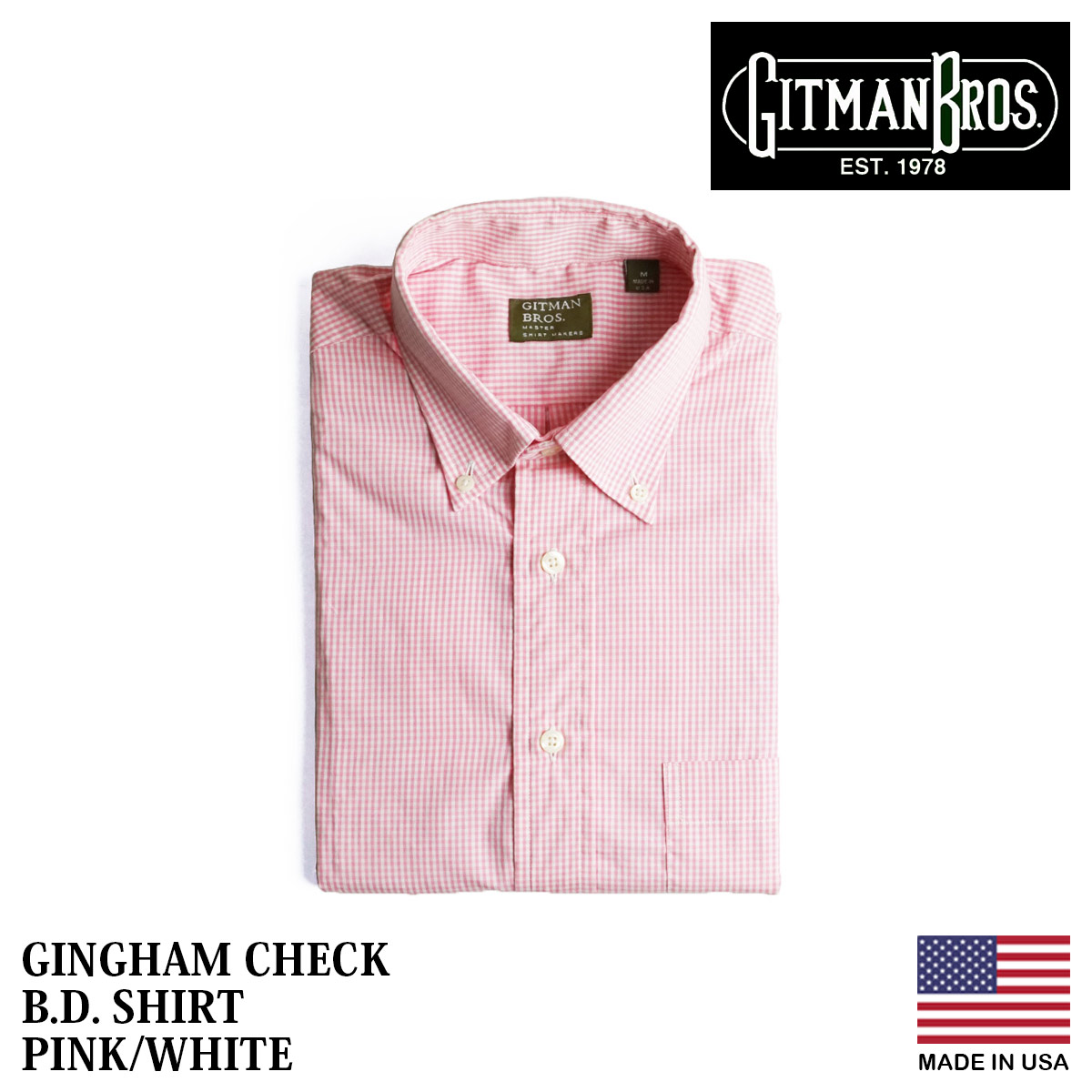 ギットマン ブラザーズ Gitman Bros. ギンガムチェック ボタンダウンシャツ ピンク/ホワイト アメリカ製 米国製 GINGHAM CHECK B.D. SHIRT 長袖｜jalana｜02