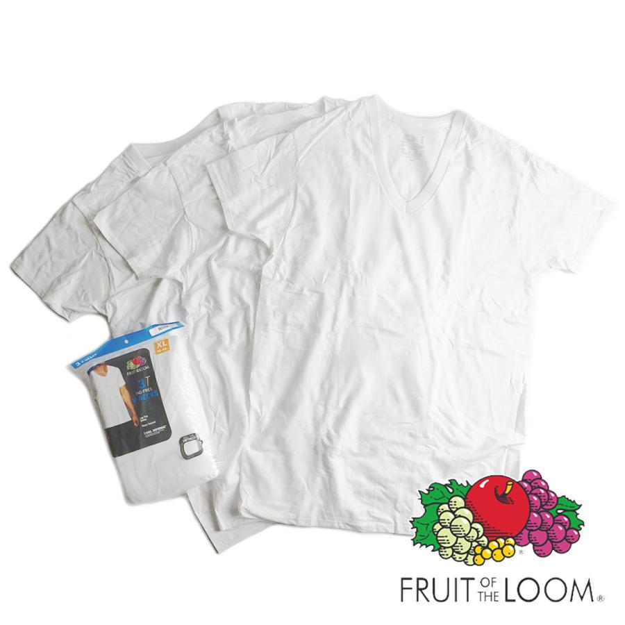 【返品不可】フルーツオブザルーム FRUIT OF THE LOOM 3パック Vネック Tシャツ メンズ ホワイト 3PACK V-NECK WHITE 無地 ｜ 定番 半袖 丸胴 パックTシャツ 3