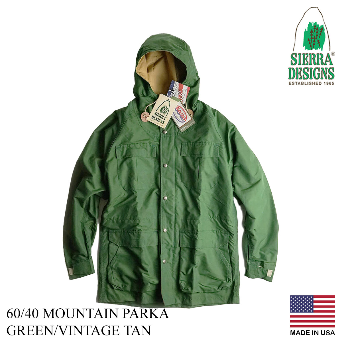 シェラデザインズ SIERRA DESIGNS 60/40 マウンテンパーカー ｜ MOUNTAIN PARKA メンズ ロクヨン マンパ 定番  アメリカ製 MADE IN USA ラグランスリーブ アウト