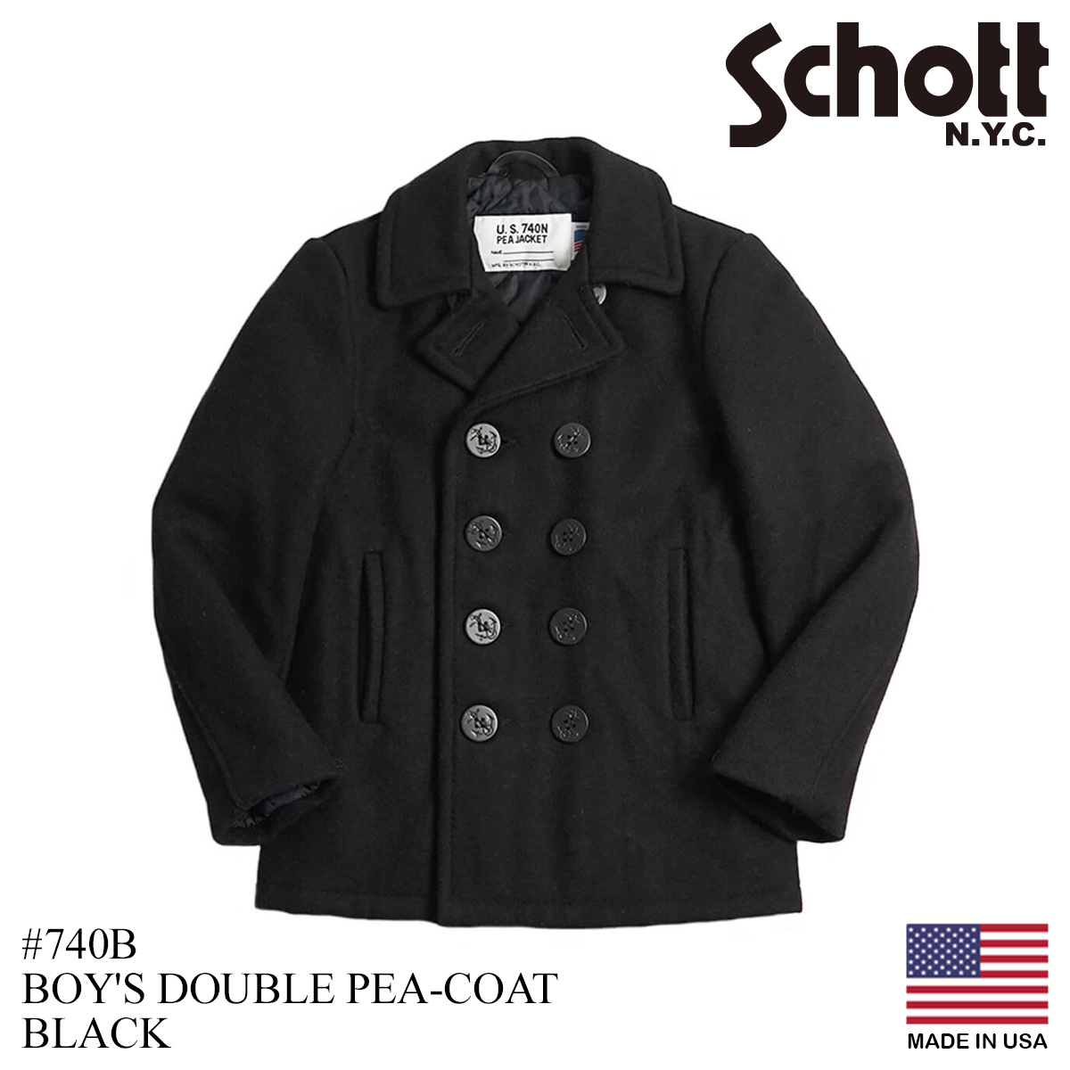 ショット SCHOTT 740B ボーイズ ウール ダブル ピーコート ｜ Pコート メンズ レディース ユニセックス アメリカ製 PEA-COAT  MADE IN USA 32オンス メルトンウ