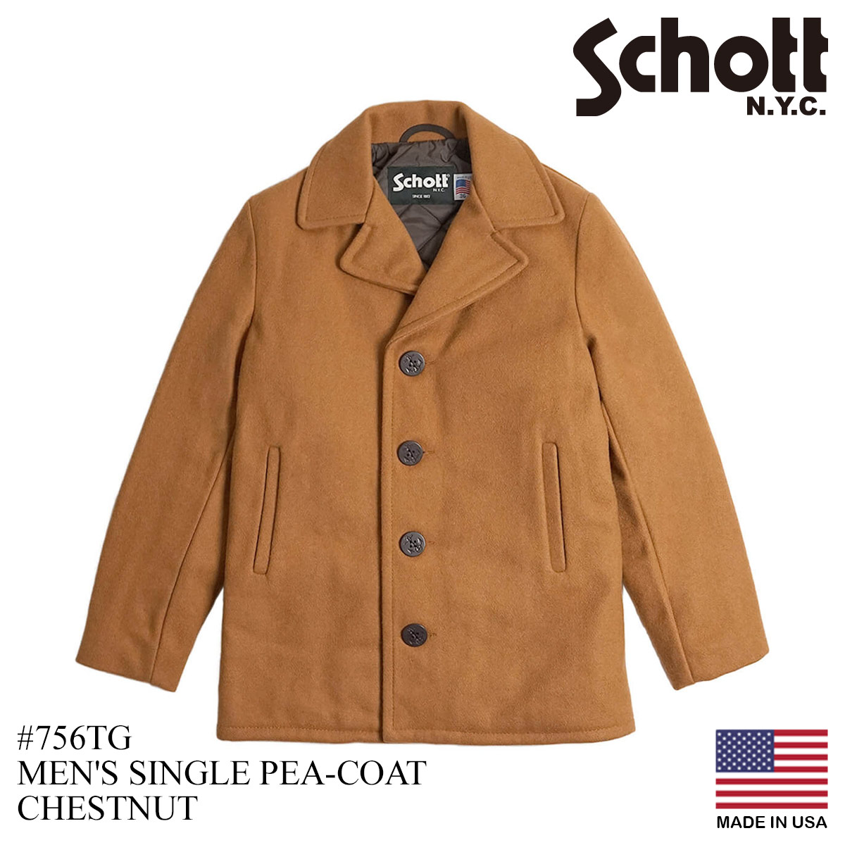 ショット SCHOTT 当店別注 防寒 男性 756TG コート 中綿 ｜ Pコート