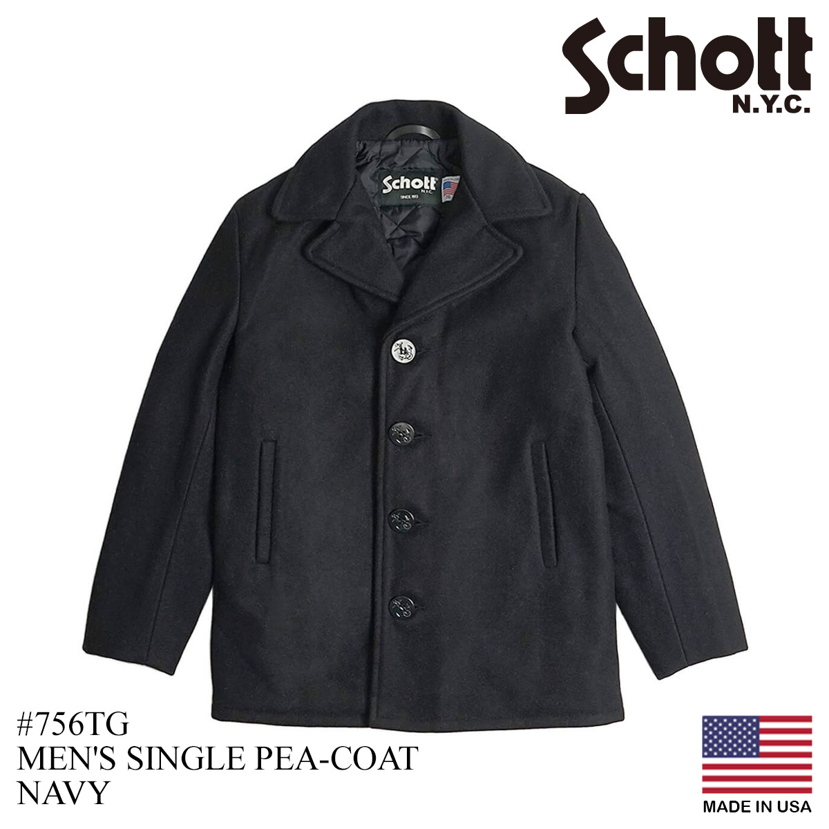 即決☆美品 16≒メンズS-M USA製 Schott ショット ピーコート Pコート