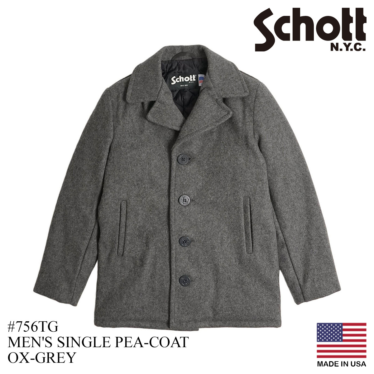 ショット SCHOTT 当店別注 756TG メンズ ウール シングル ピーコート