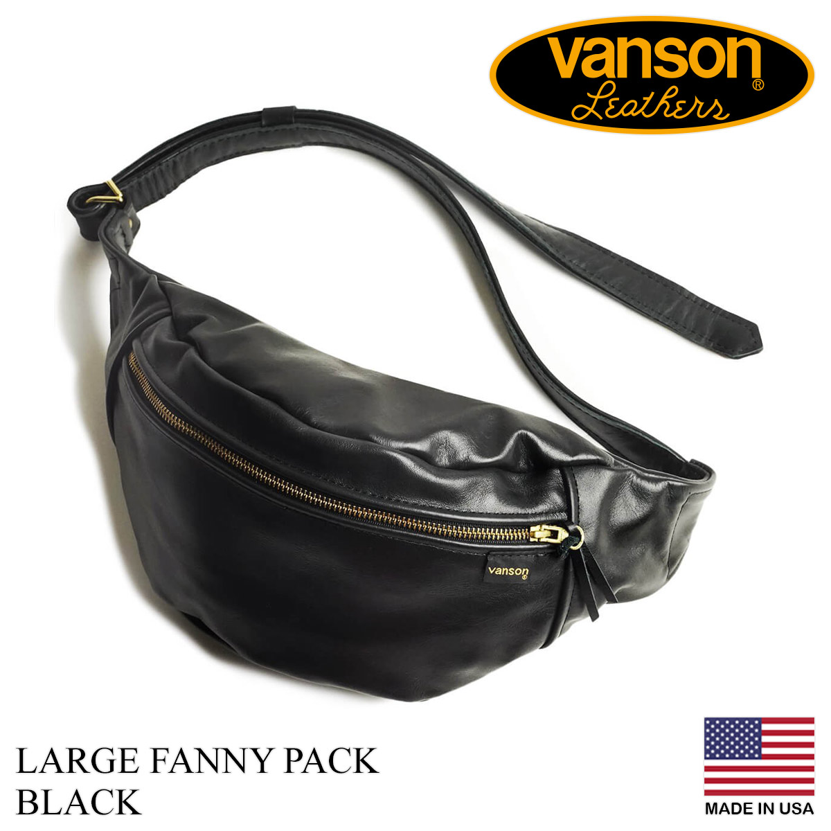 バンソン VANSON レザー ポーチ ラージ ファニーパック ブラックLARGE FANNY PA...