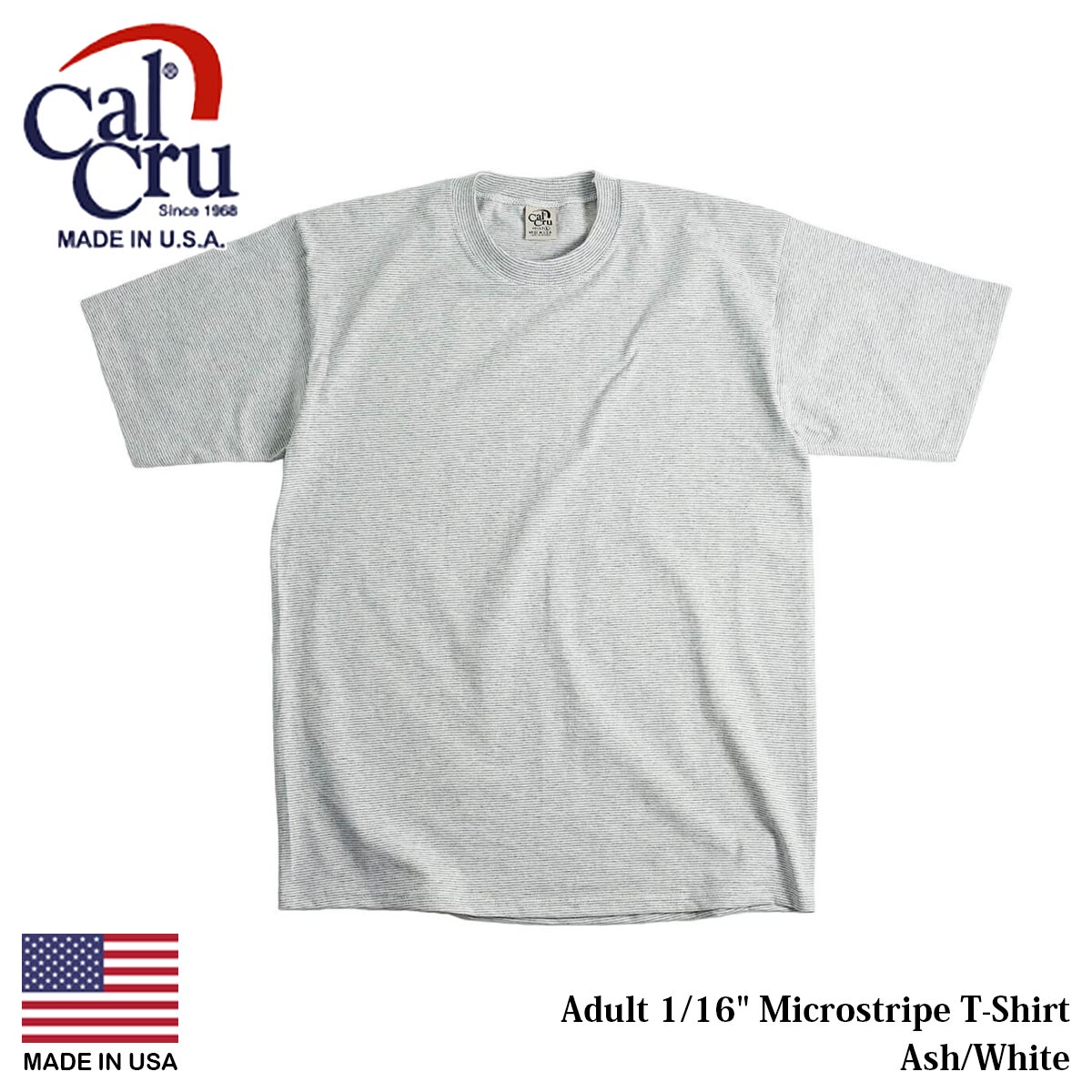 カルクルー Cal Cru 1/16インチ マイクロストライプ 半袖 Tシャツ メンズ アメリカ製 米国製 マイクロボーダー ナローボーダー ボーダーT｜jalana｜02
