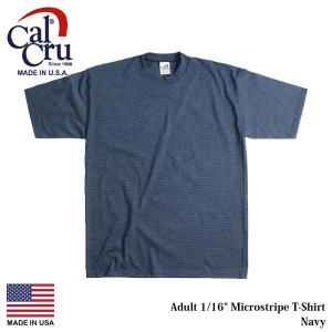 カルクルー Cal Cru 1/16インチ マイクロストライプ 半袖 Tシャツ メンズ アメリカ製 ...