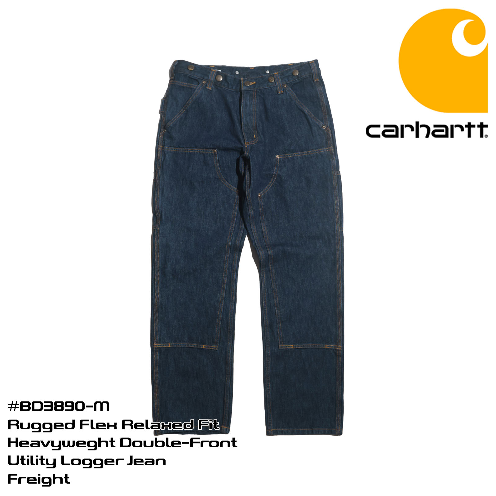 カーハート Carhartt BD3890-M ヘビーウエイト ダブルフロント ロガージーン ｜ メンズ 30-44 デニム ペインターパンツ  ワークパンツ ダブルニー