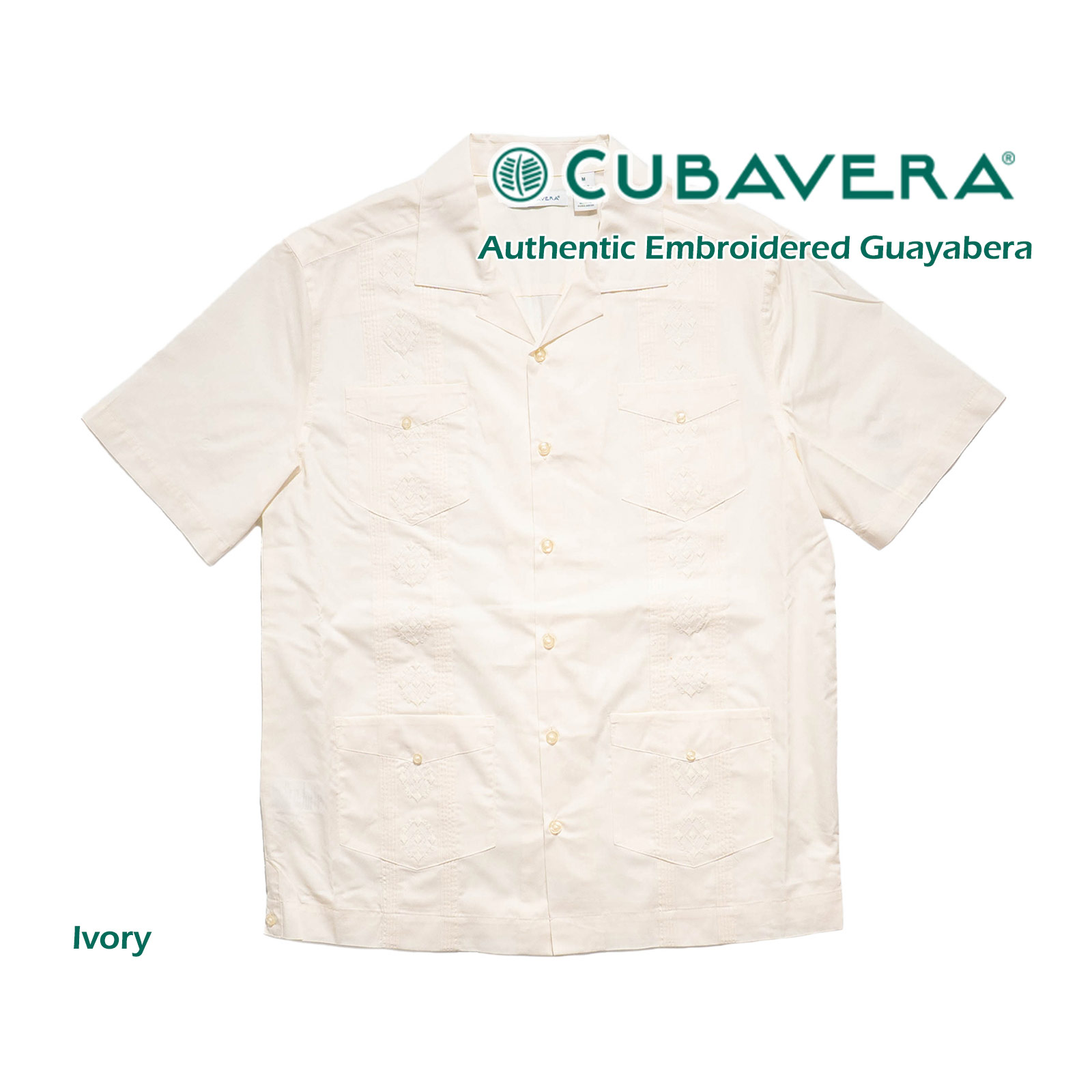 100% Linen CUBAVERA キューバ リネン 柄シャツ 開襟 白 100-Linen-Classic-Guayabera-
