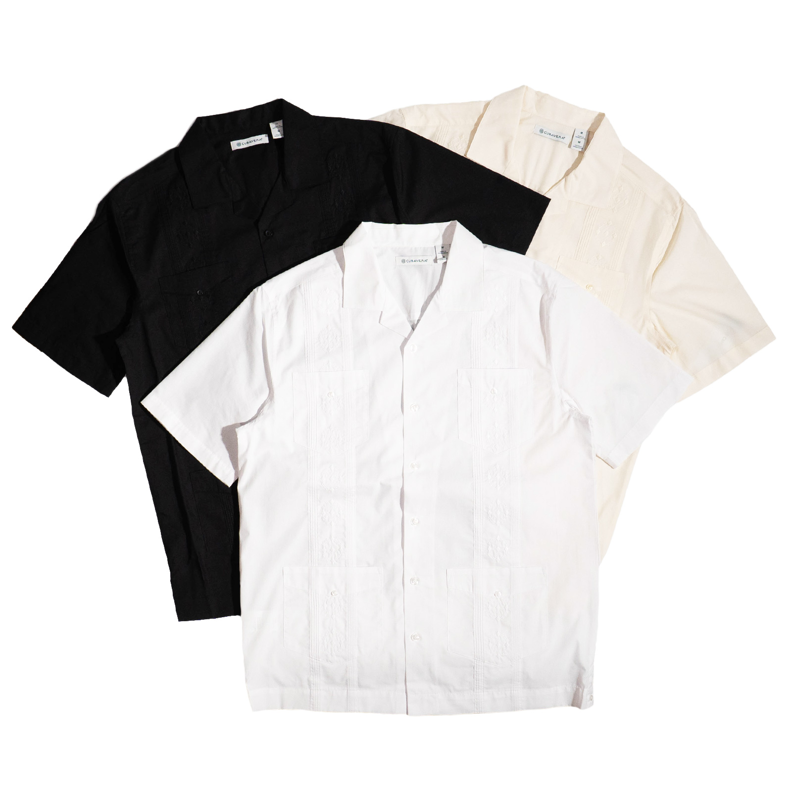 100% Linen CUBAVERA キューバ リネン 柄シャツ 開襟 白 100-Linen-Classic-Guayabera-