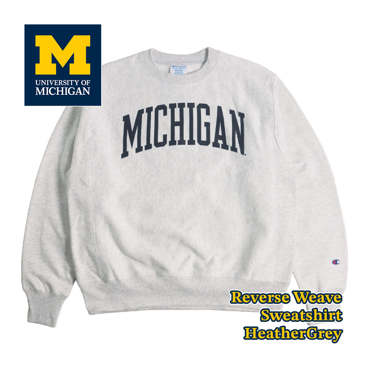 UNIVERSITY OF MICHIGAN オフィシャル クルーネック カレッジスウェット チャンピオン リバースウィーブメンズ S-XXL  Champion ミシガン大学