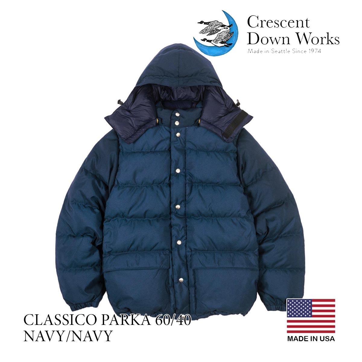 クレセントダウンワークス CRESCENT DOWN WORKS ダウンジャケット クラシコパーカ 60/40 ｜ メンズ アメリカ製 防寒 保温  CLASSICO PARKA 定番 ホワイトグース