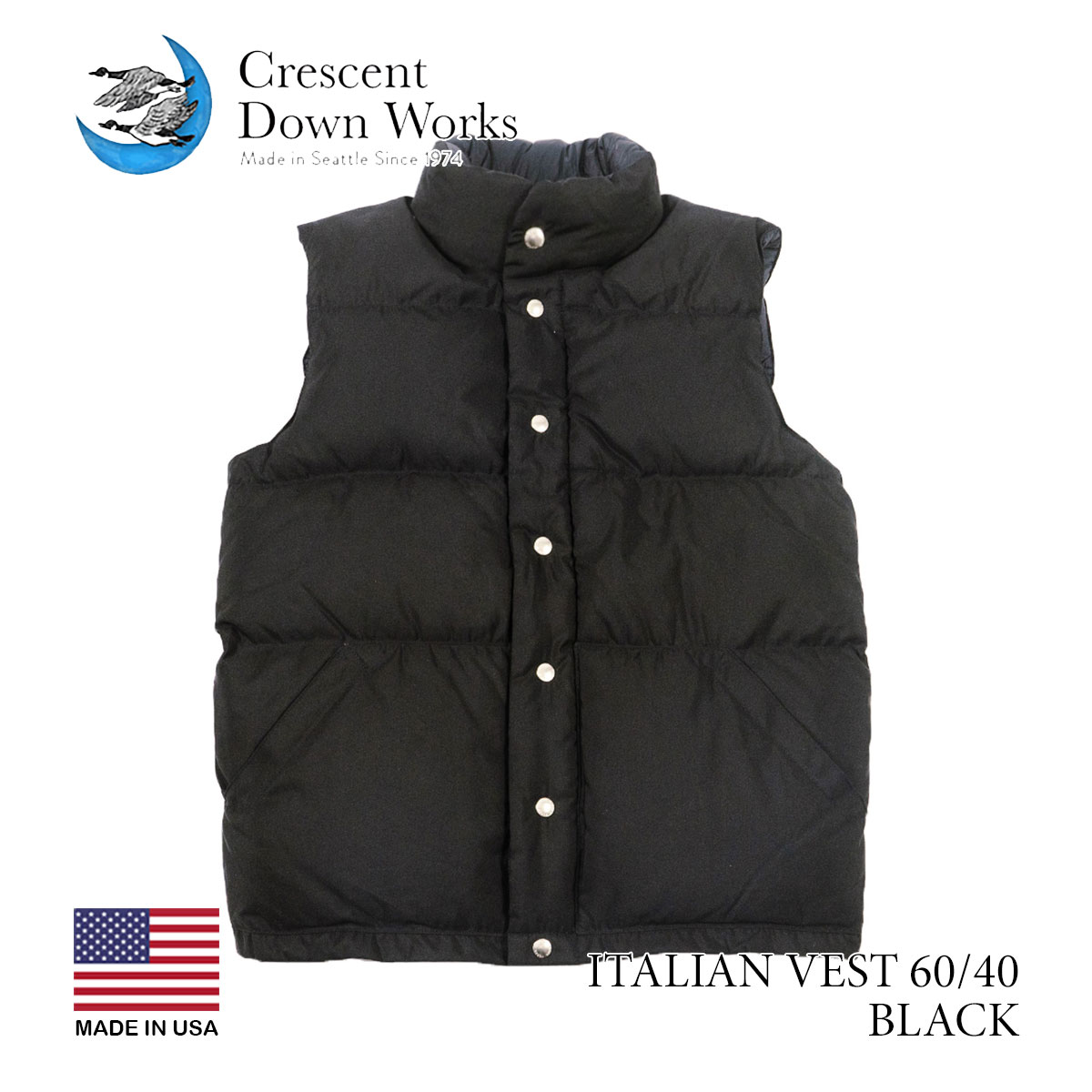 クレセントダウンワークス CRESCENT DOWN WORKS イタリアン ダウンベスト 60/40 MADE IN USA アメリカ製 米国製  ITALIAN VEST ｜ メンズ レトロアウトドア 700