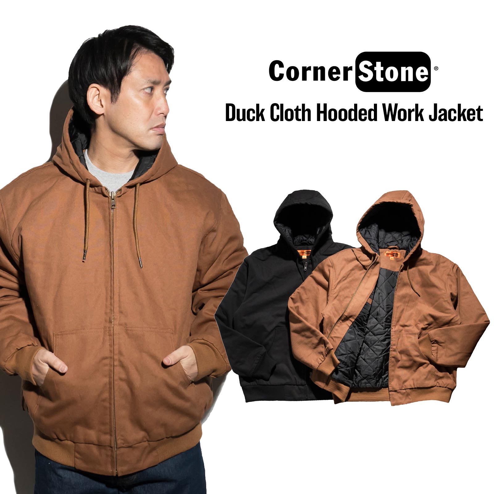 9171 コーナーストーン ダックジャケットXL ネイビー 襟切り替え 企業系 CornerStone/Washed Duck Insulated Hooded Jacket（コーナー