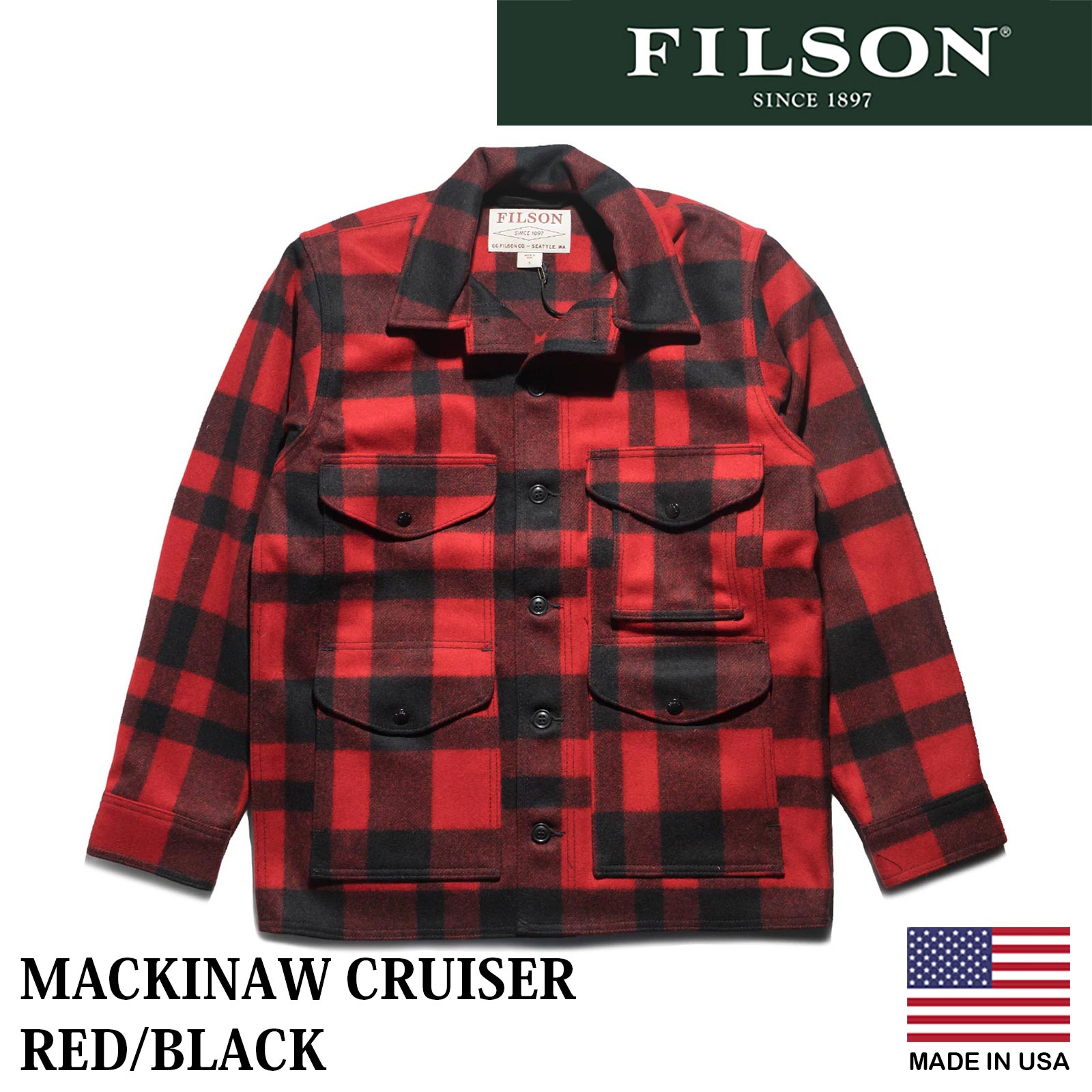 フィルソン FILSON ウールコート マッキーノ クルーザー チェック｜ウールジャケット メンズ 定番 アメリカ製 MACKINAW CRUISER  MADE IN USA バージンウール100