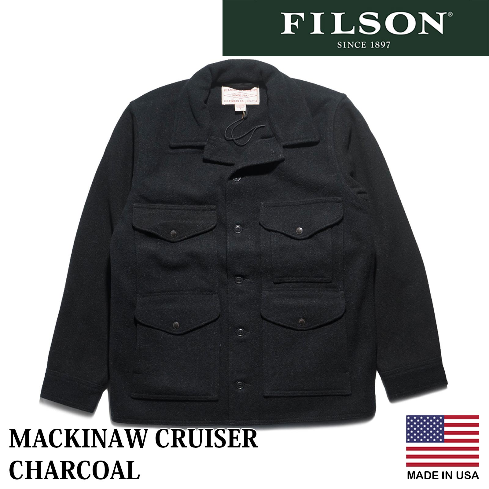 フィルソン FILSON ウールコート マッキーノ クルーザー ソリッドカラー｜ ウールジャケット メンズ 定番 アメリカ製 MACKINAW  CRUISER MADE IN USA ウール100％