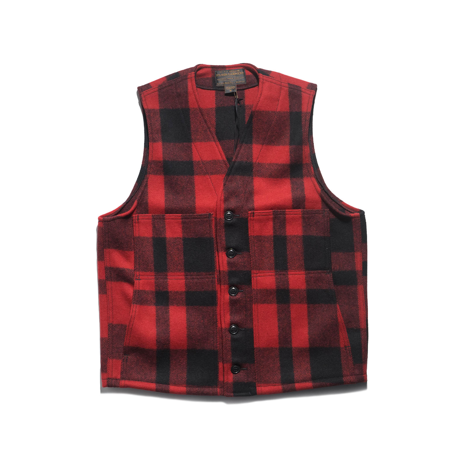 フィルソン FILSON マッキーノ ウール ベスト チェック｜ メンズ アメリカ製 MACKINAW WOOL VEST MADE IN USA  バージンウール100％ 耐風 保温 防水 耐久 チェッ