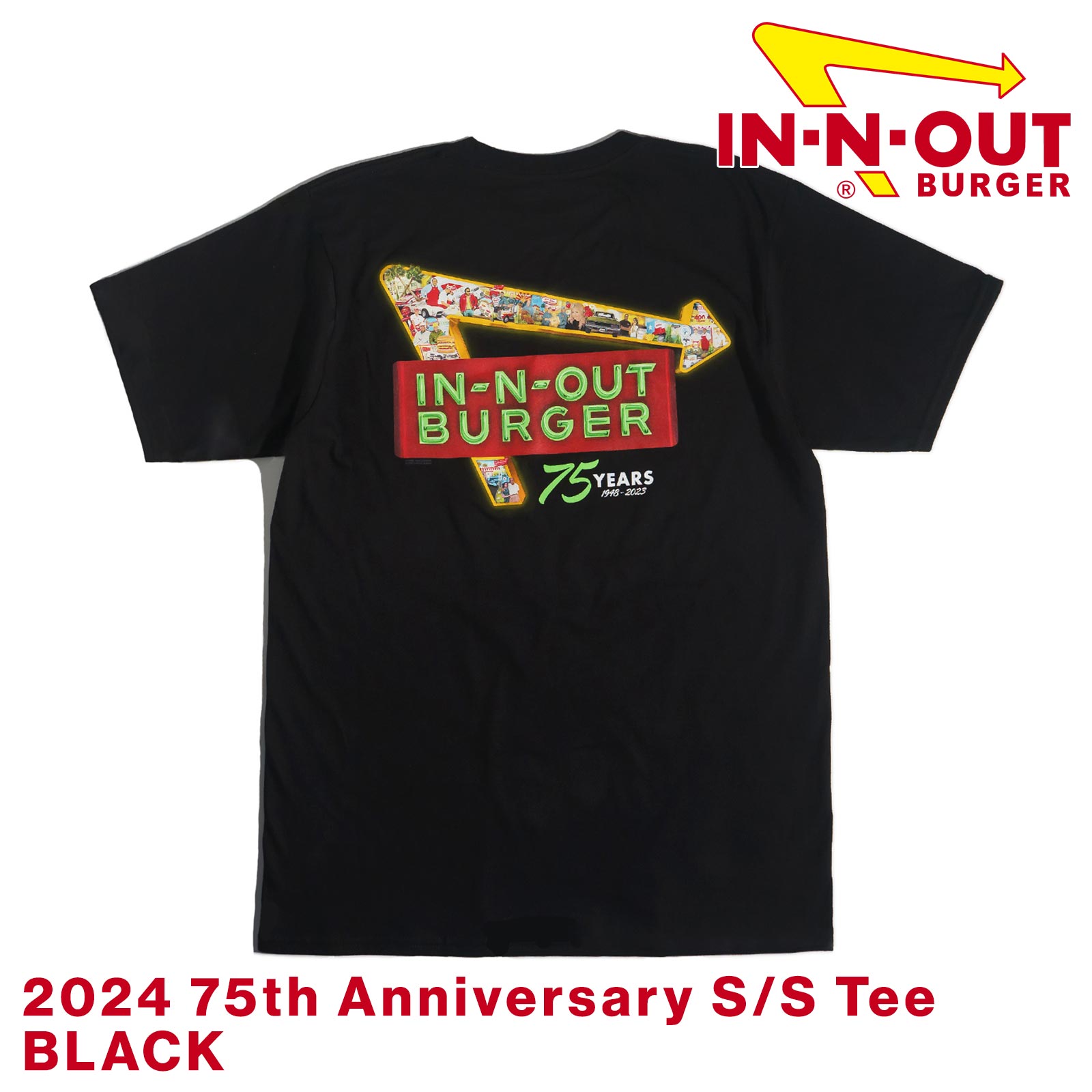 インアンドアウトバーガー 半袖 Tシャツ 2024 75周年アニバーサリー ブラック ｜ メンズ S-XXL In-N-Out Burger ご当地Tシャツ 海外買い付け スーベニア｜jalana｜02