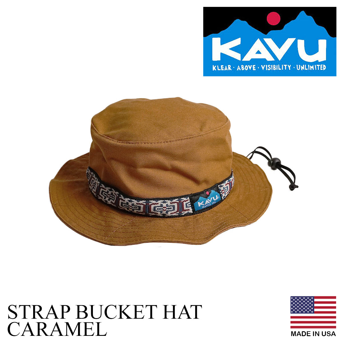 カブー KAVU ストラップ バケットハットアメリカ製 米国製 コットン キャンプ サファリ ハット ブーニー 帽子