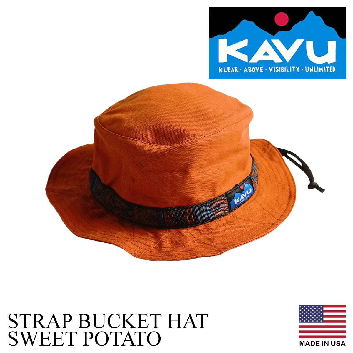 カブー KAVU ストラップ バケットハットアメリカ製 米国製 コットン キャンプ サファリ ハット ブーニー 帽子