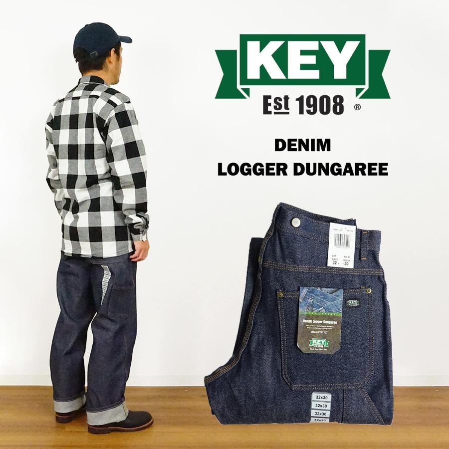 キー KEY デニム ロガー ダンガリー パンツ446-41 メンズ 30-46 ペインターパンツ カーペンターパンツ 生デニム 14オンス