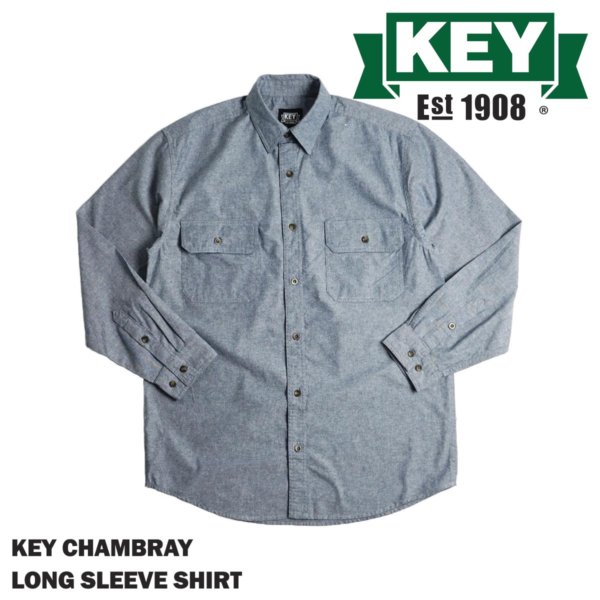 キー KEY シャンブレー 長袖 シャツ517-45 メンズ S-XXL ワークシャツ