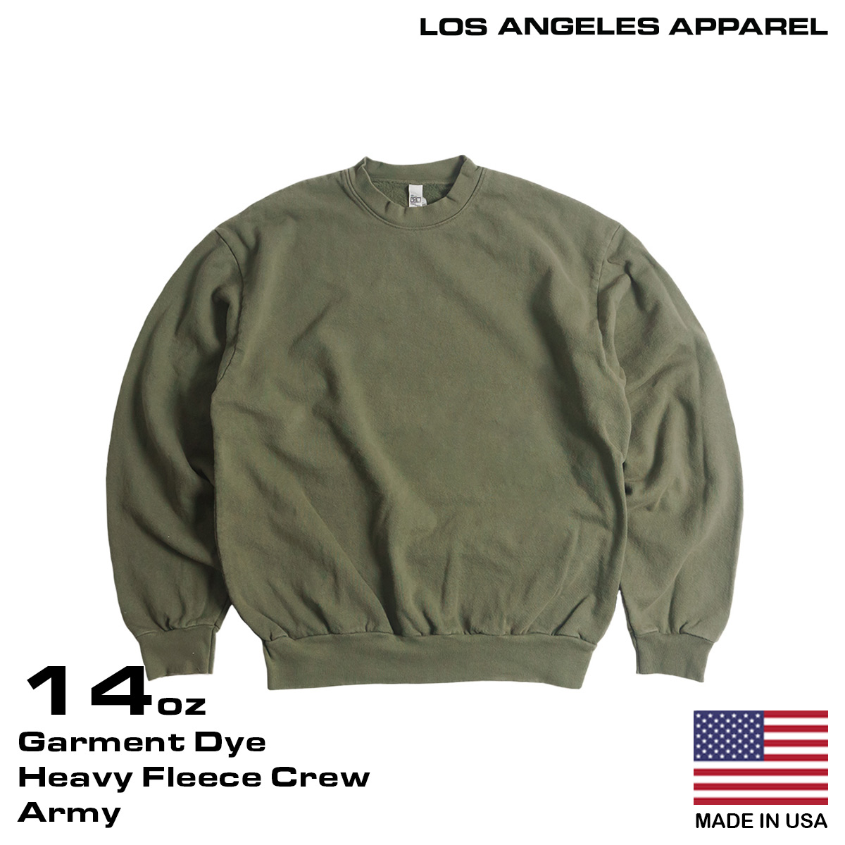 ロサンゼルスアパレル LOSANGELES APPAREL HF07GD 14オンス ヘビーフリース クルーネック スウェット 別注 オーバーダイ ｜ 後染め アメリカ製 トレーナー | LOS ANGELES APPAREL | 01