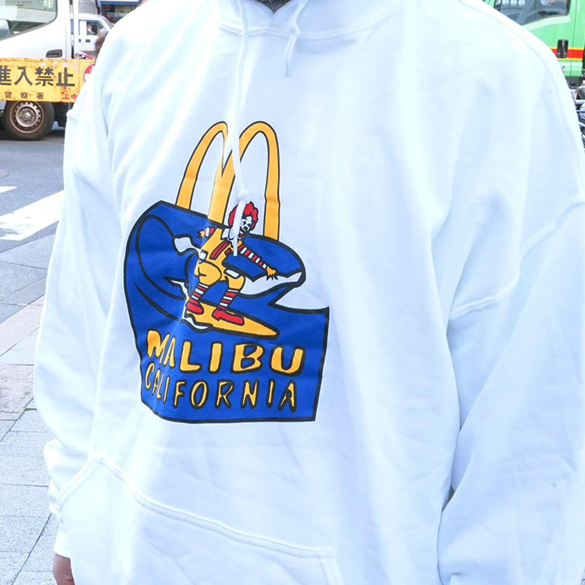マクドナルド プルオーバー フード スウェット 波乗りドナルド マリブ 