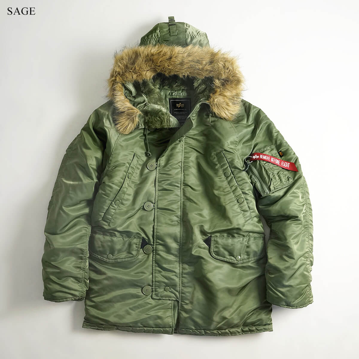 アルファ インダストリーズ ALPHA INDUSTRIES N-3B IMPORT インポート ｜ メンズ N3B 中綿 ジャケット アウター 防風  防寒 ミリタリー セージ グリーン ブルー