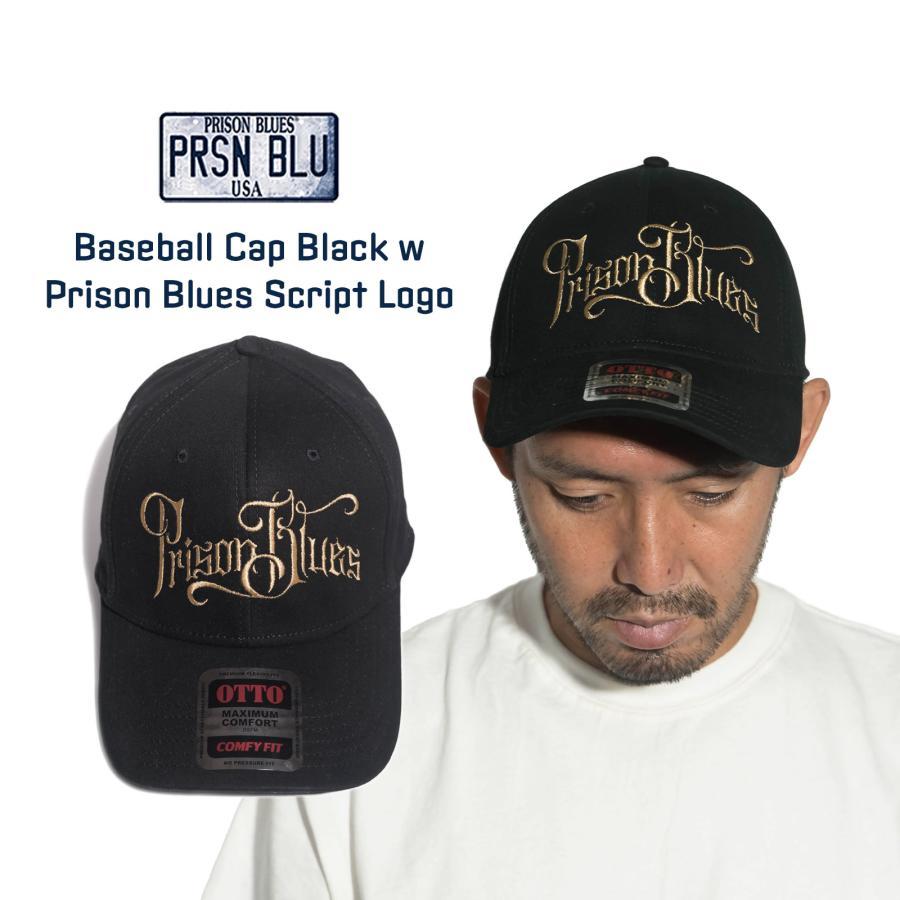 PRISON BLUES キャップ　ブラック PRISON BLUES（プリズンブルース） ベースボールキャップ スクリプト