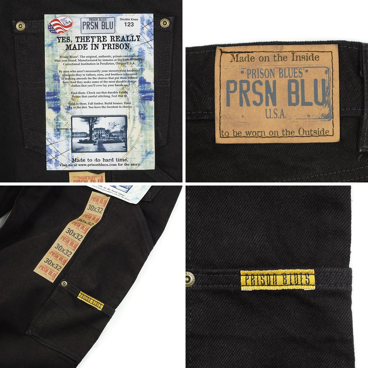 プリズンブルース PRISON BLUES ダブルニーワークジーンズ リンスドブラック BIGSIZE 大きいサイズ アメリカ製 米国製 デニム  ペインターパンツ
