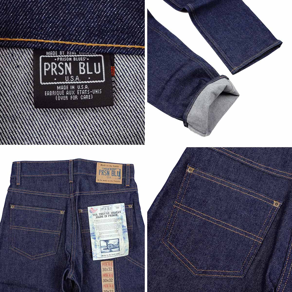 プリズンブルース PRISON BLUES ワークジーンズ リジッドブルー ｜ アメリカ製 米国製 デニム メンズ ペインターパンツ MADE IN  USA ハンドメイド ジップフライ