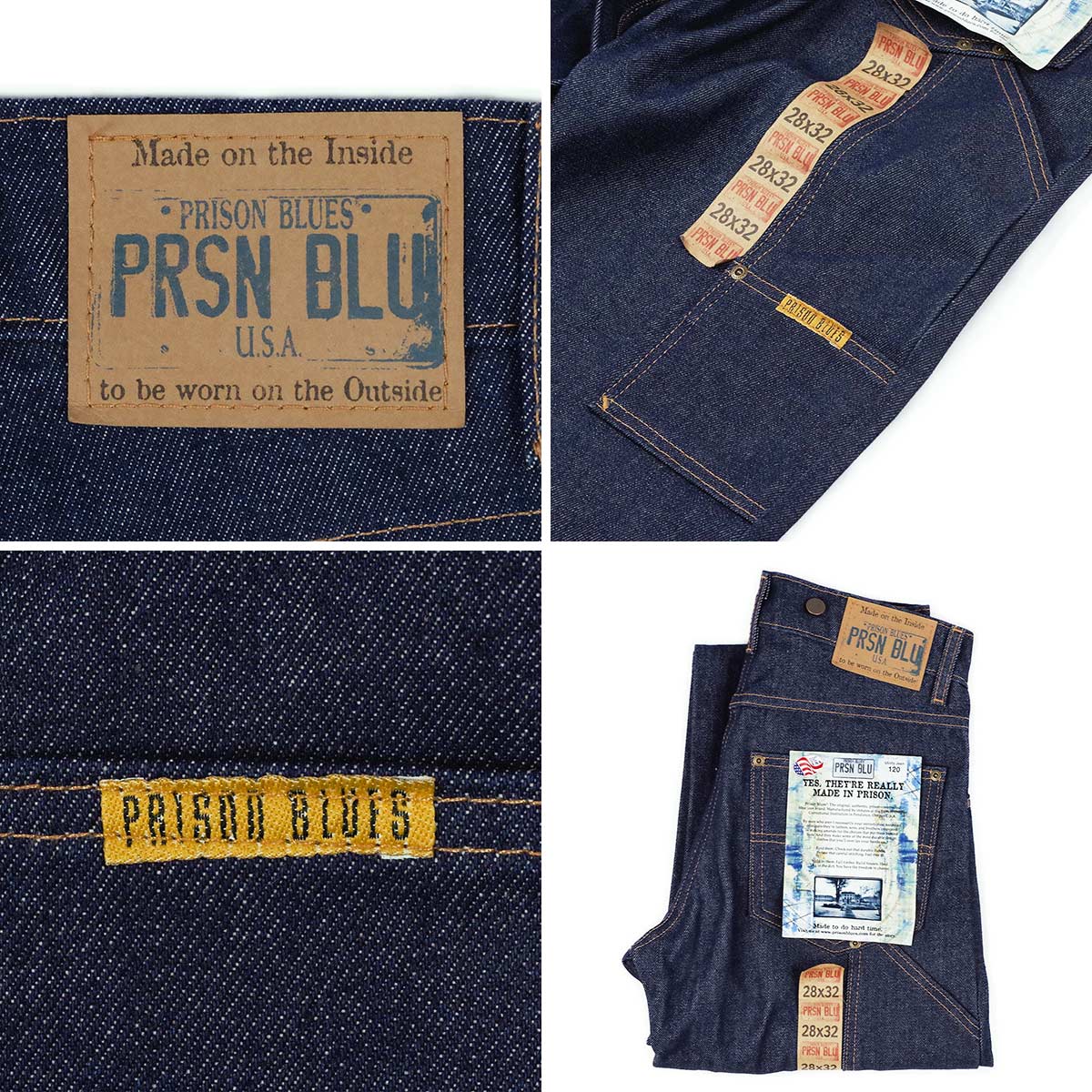 プリズンブルース PRISON BLUES ワークジーンズ サスペンダーボタン リジッドブルー アメリカ製 米国製 デニム ペインターパンツ ｜  MADE IN USA メンズ ハンド