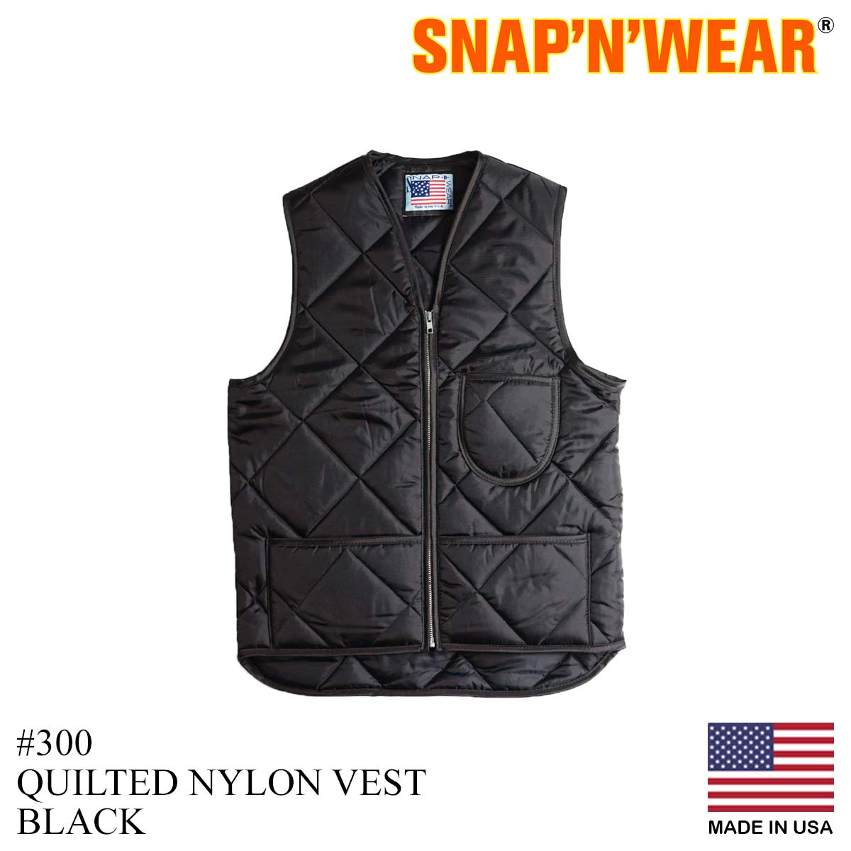 スナップンウエア SNAP’N’WEAR #300 キルトベスト ｜ ベスト メンズ アメリカ製 MADE IN USA QUILTED VEST  キルティング ベスト インナー パッチポケット 胸