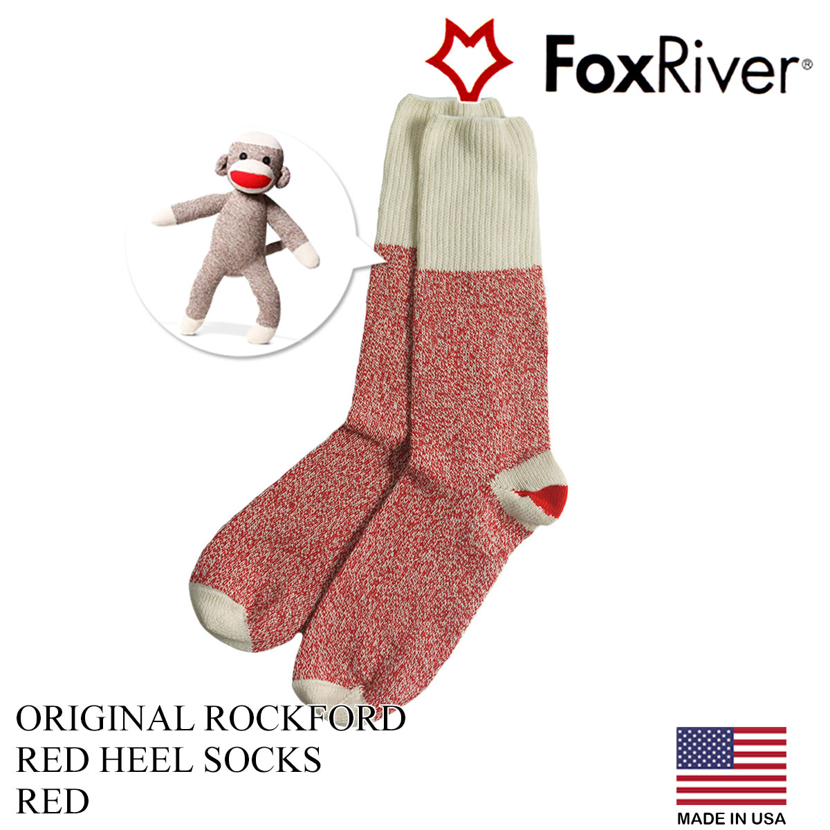 新品Made in USA RED HEEL ソックモンキー FoxRiver 有名な - レッグウェア