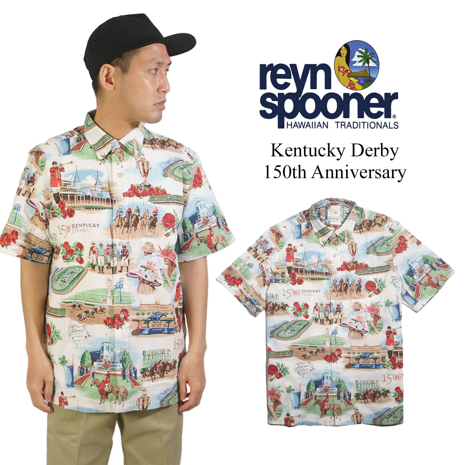 レインスプーナー REYN SPOONER 半袖 アロハシャツ フルオープン ケンタッキーダービー 150周年記念 ｜ メンズ S XXL 限定 コラボレート スプーナークロス 競馬 :reyer 1256293:Jalana(ジャラーナ)