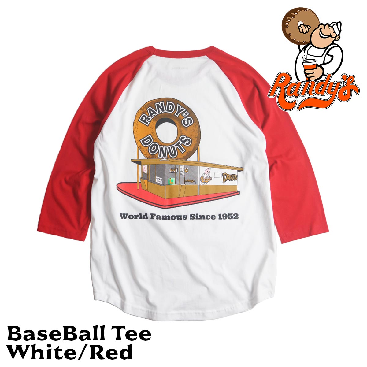 ランディーズドーナッツ Randy's Donuts ベースボール Tシャツ ｜ メンズ S-XXL ラグラン 七分袖 海外買い付け商品 スーベニア｜jalana｜03