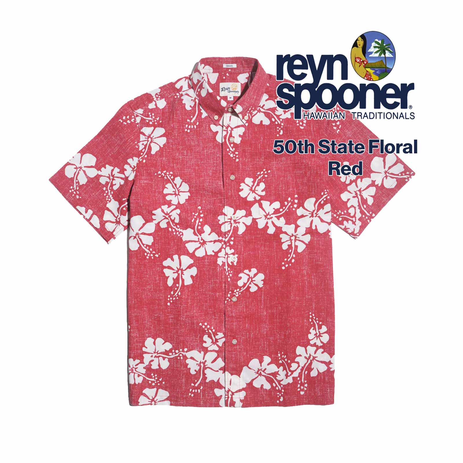 レインスプーナー REYN SPOONER 半袖 フルオープン アロハシャツ メンズ 50thステイトフラワー ｜ アジア製 STATE FLOWER  サイズS-XXXL 大きいサイズ 定番 ブラ