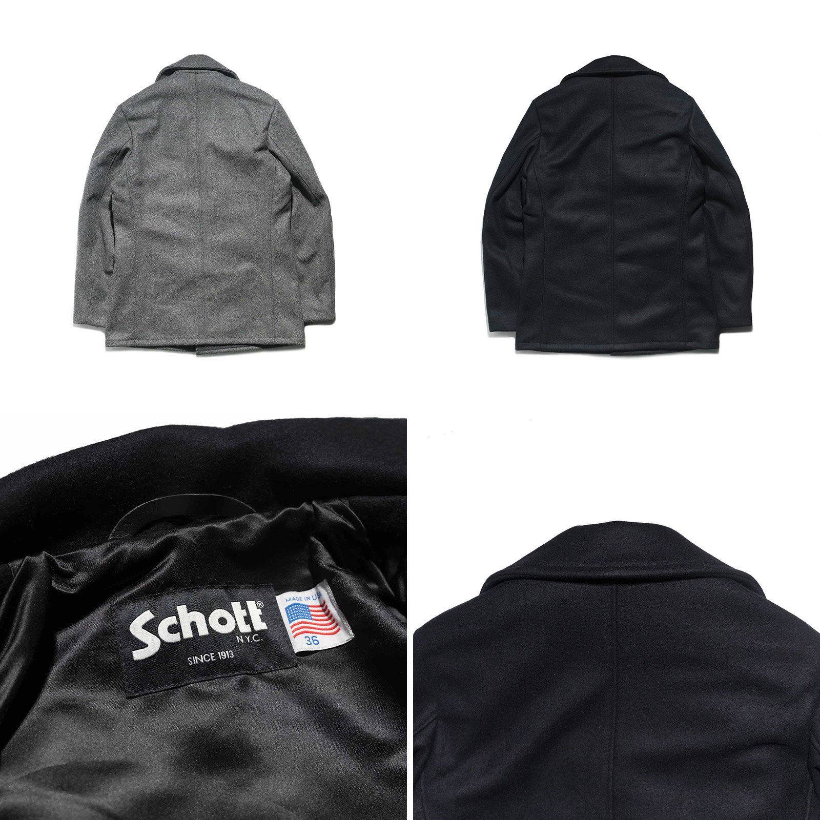 ショット SCHOTT 当店別注 756JAL メンズ ウール シングル ピーコート サテンライニング ｜ 32-46 アメリカ製 米国製 コート アウター 防寒 | Schott N.Y.C | 14