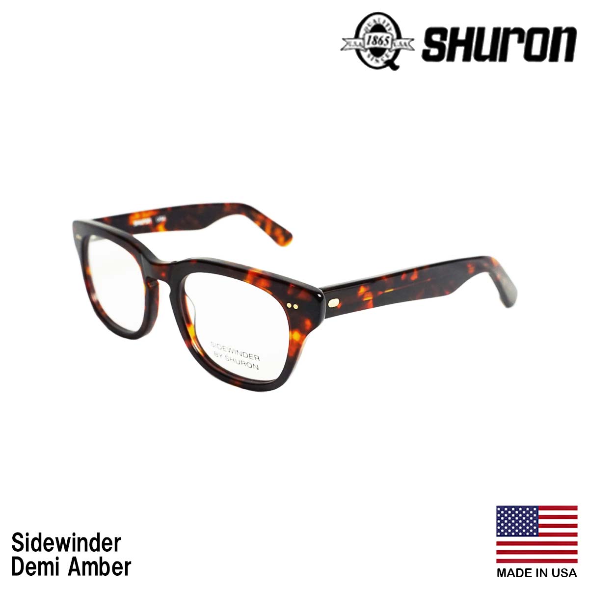 シュロン SHURON メガネ フレーム サイドワインダー 眼鏡 アメリカ製 米国製 ウエリントン セルフレーム エボニー デミアンバー