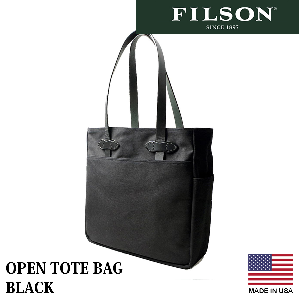 フィルソン FILSON オープン トート バッグ ｜ 定番 メンズ アメリカ製 自社工場生産 OPEN TOTE BAG MADE IN USA  ヘビーオンスツイル レザーハンドル 本革 ジッ