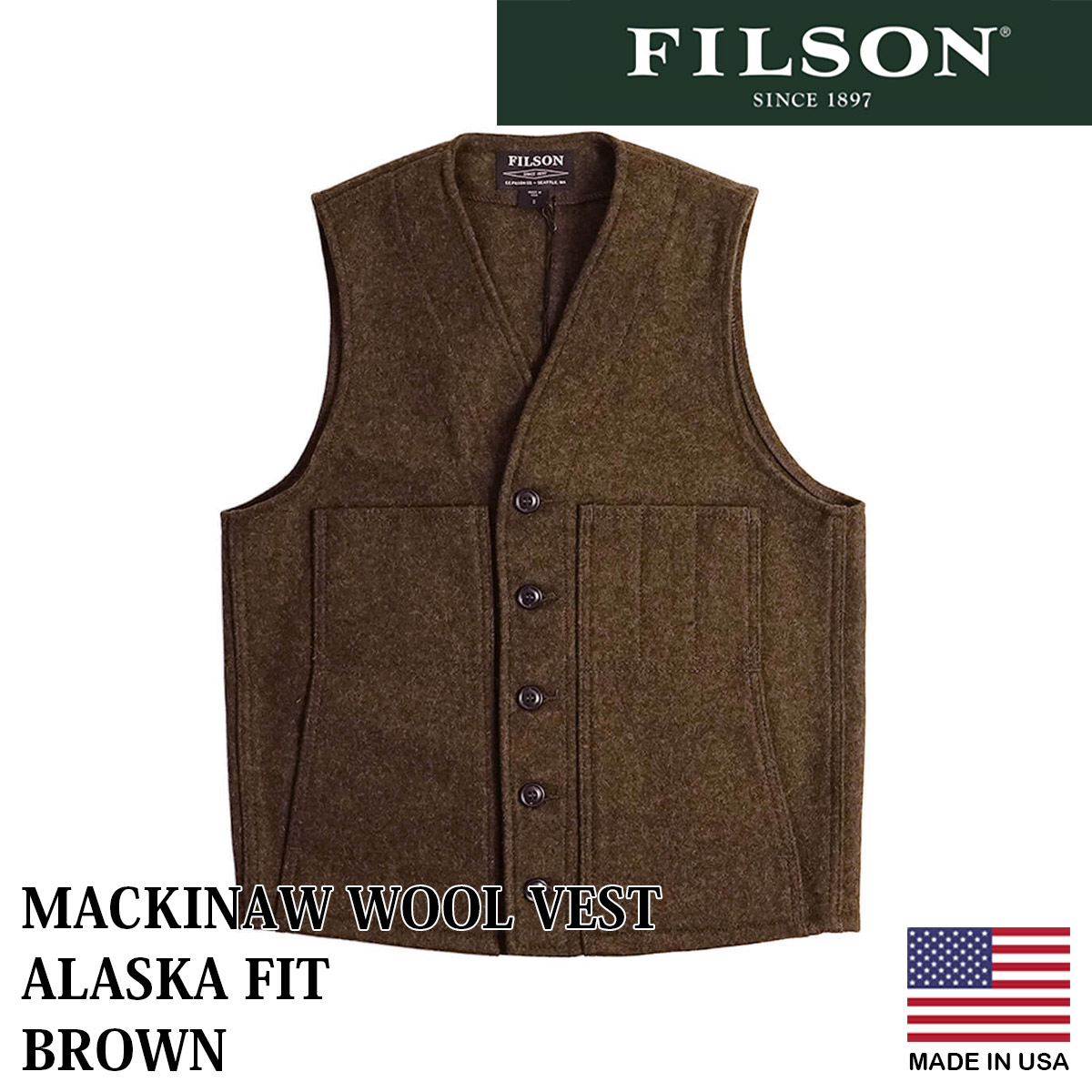 フィルソン FILSON マッキーノ ウール ベスト ｜ メンズ アメリカ製 MACKINAW WOOL VEST MADE IN USA バージンウール100％ 耐風 保温 防水 耐久 単色 チェック｜jalana｜06