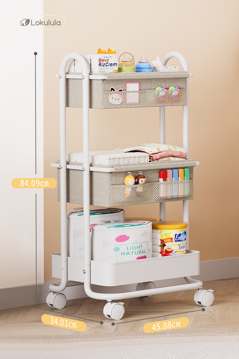 おむつストッカー ベビー用品 3段 キャスター付き 赤ちゃん用品 新生児