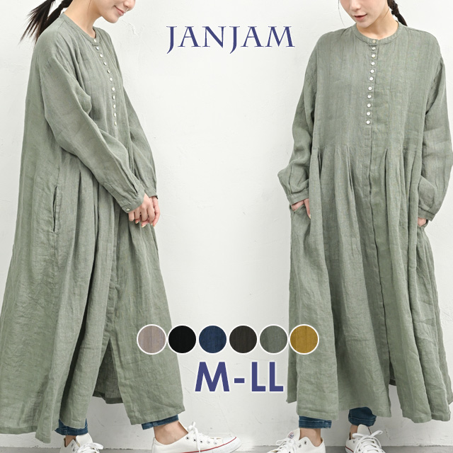 JANJAM リネンシャンブレーワンピース 大きいサイズ レディース
